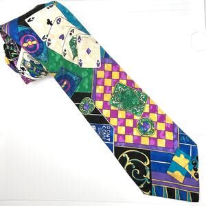 90s Palace Silk Buscati Blue Purple Novelty Casino Gambling Theme Tie